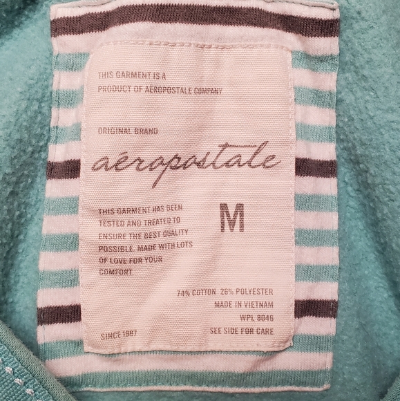 Aeropostale Aqua Blue Gray White V-Neck Sweatshirt Hoodie - Size Medium - Picture 4 of 4